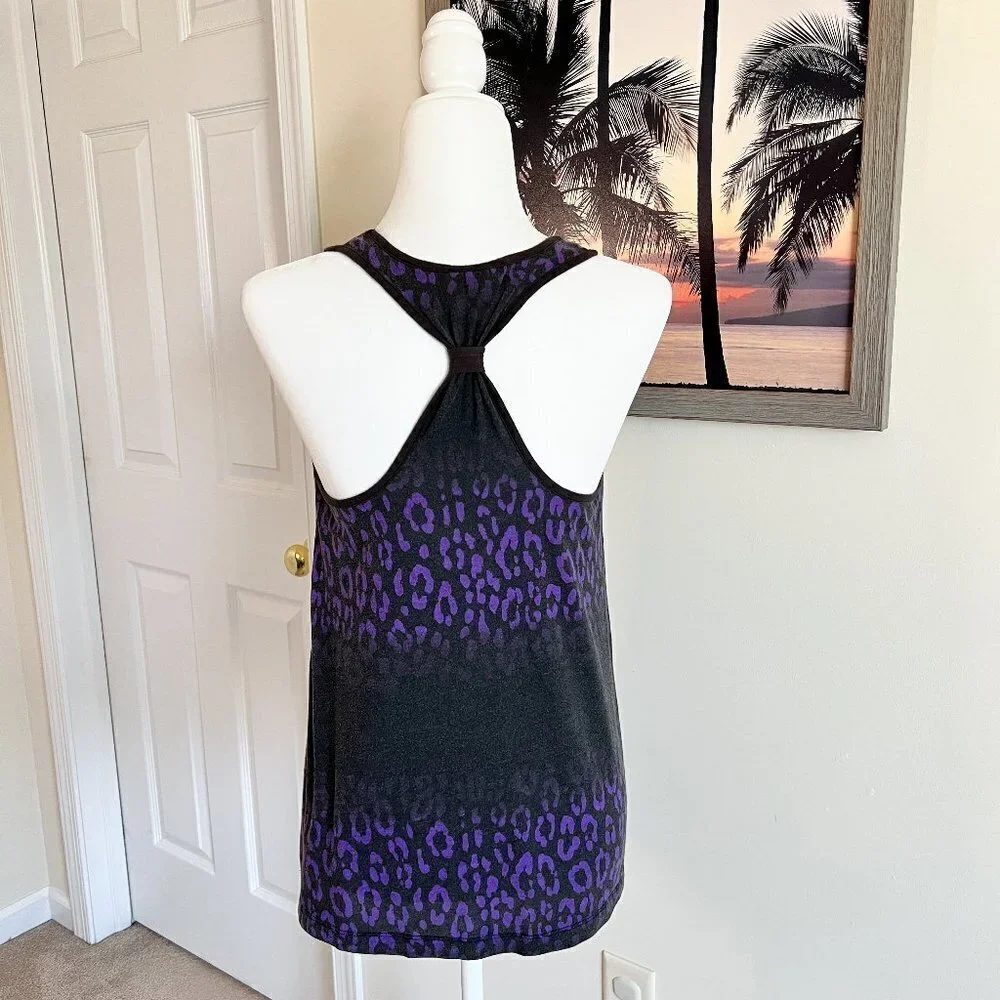 Nollie Racerback Tank Top | Black & Purple | Animal Print | Size Medium | Y2K - Picture 2 of 6